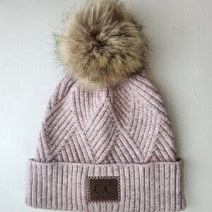 C.C. Exclusives Winter Knit Beanie Hat With Pompom, Pink NWOT